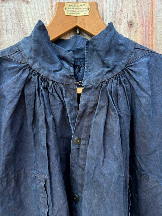 1900s–1910s French Indigo Linen Biaude Workwear Smock