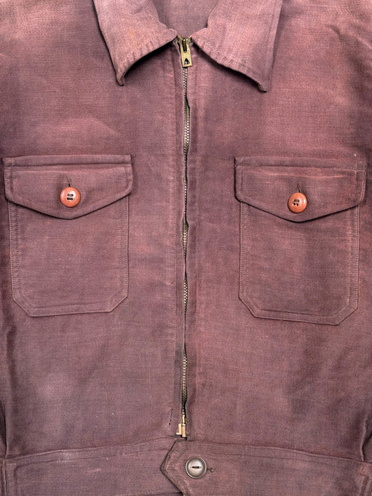 1950s French Sportil Rare Burgundy Moleskin Cyclist Jacket