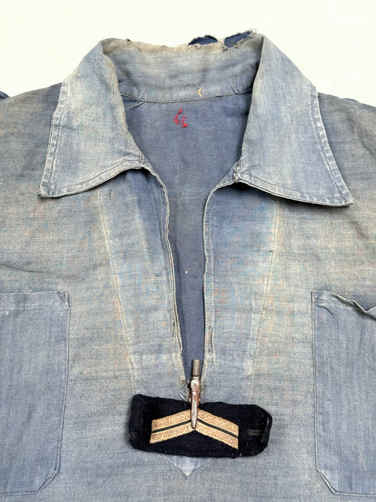1940s–1950s French Officer Linen Vest with Rank Insignia Clip