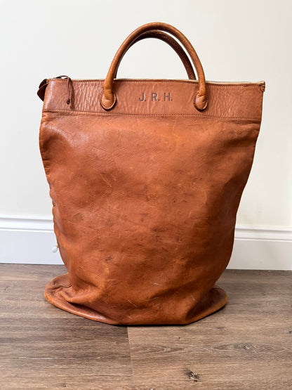 Mid-Century British Leather Travel Bag w/ Lightning Zipper