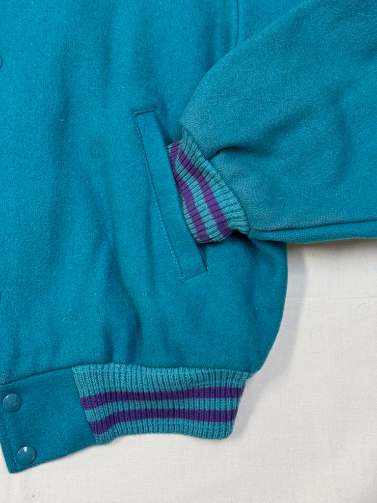 1980s - 1990s Canada Registered Teal and Purple Varsity Jacket [L]