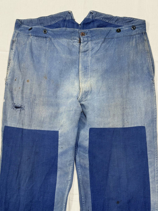 1950s French Cotton Twill Buckle Back Pants [42W]