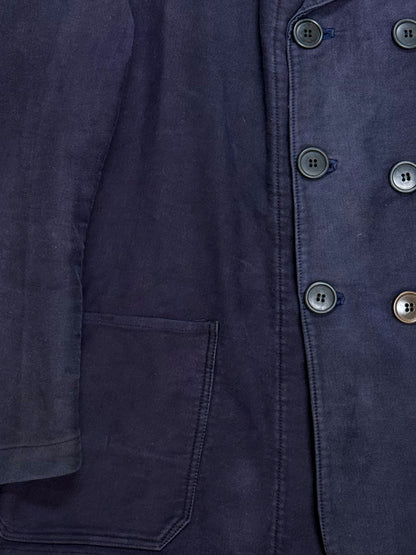 1950s Dutch Light Moleskin Double-Breasted Chore Jacket - Dark Navy