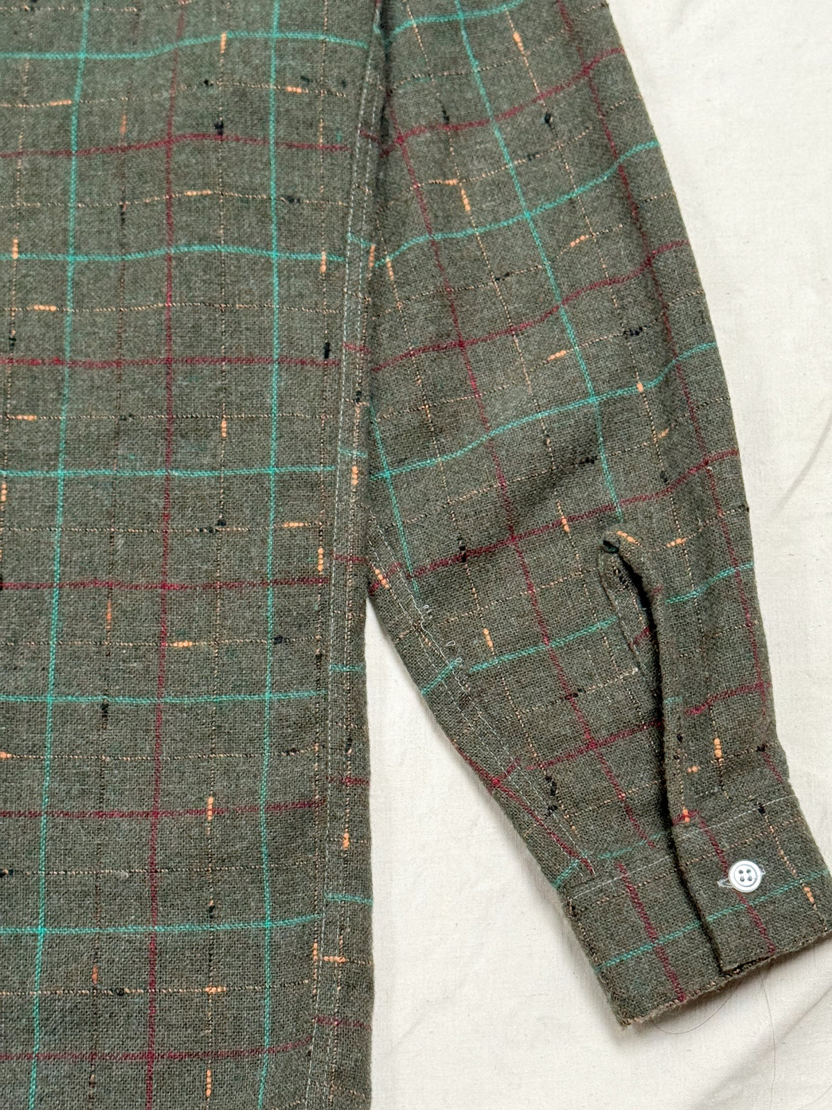 1980s Trois Lords Paris Green Check Flannel Shirt [Size 38]