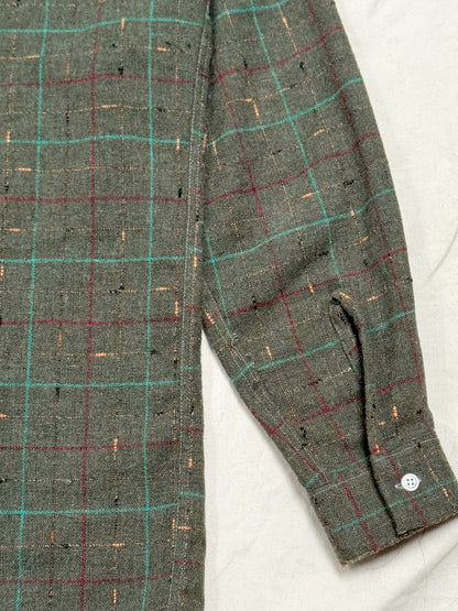 1980s Trois Lords Paris Green Check Flannel Shirt [Size 38]