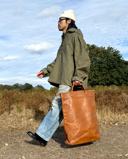 Mid-Century British Leather Travel Bag w/ Lightning Zipper