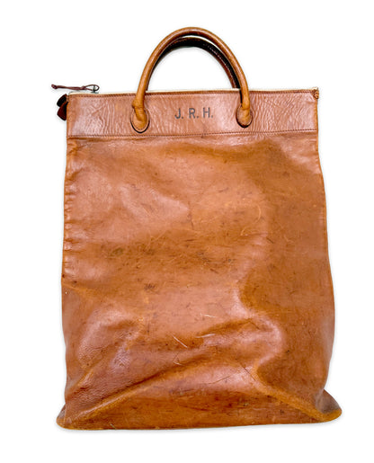 Mid-Century British Leather Travel Bag w/ Lightning Zipper