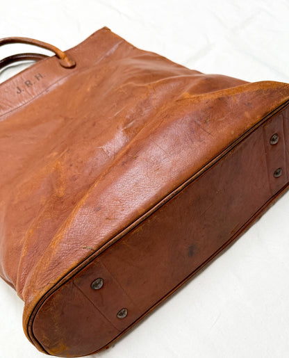 Mid-Century British Leather Travel Bag w/ Lightning Zipper