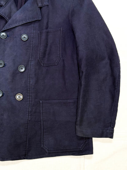 1950s Dutch Light Moleskin Double-Breasted Chore Jacket - Dark Navy
