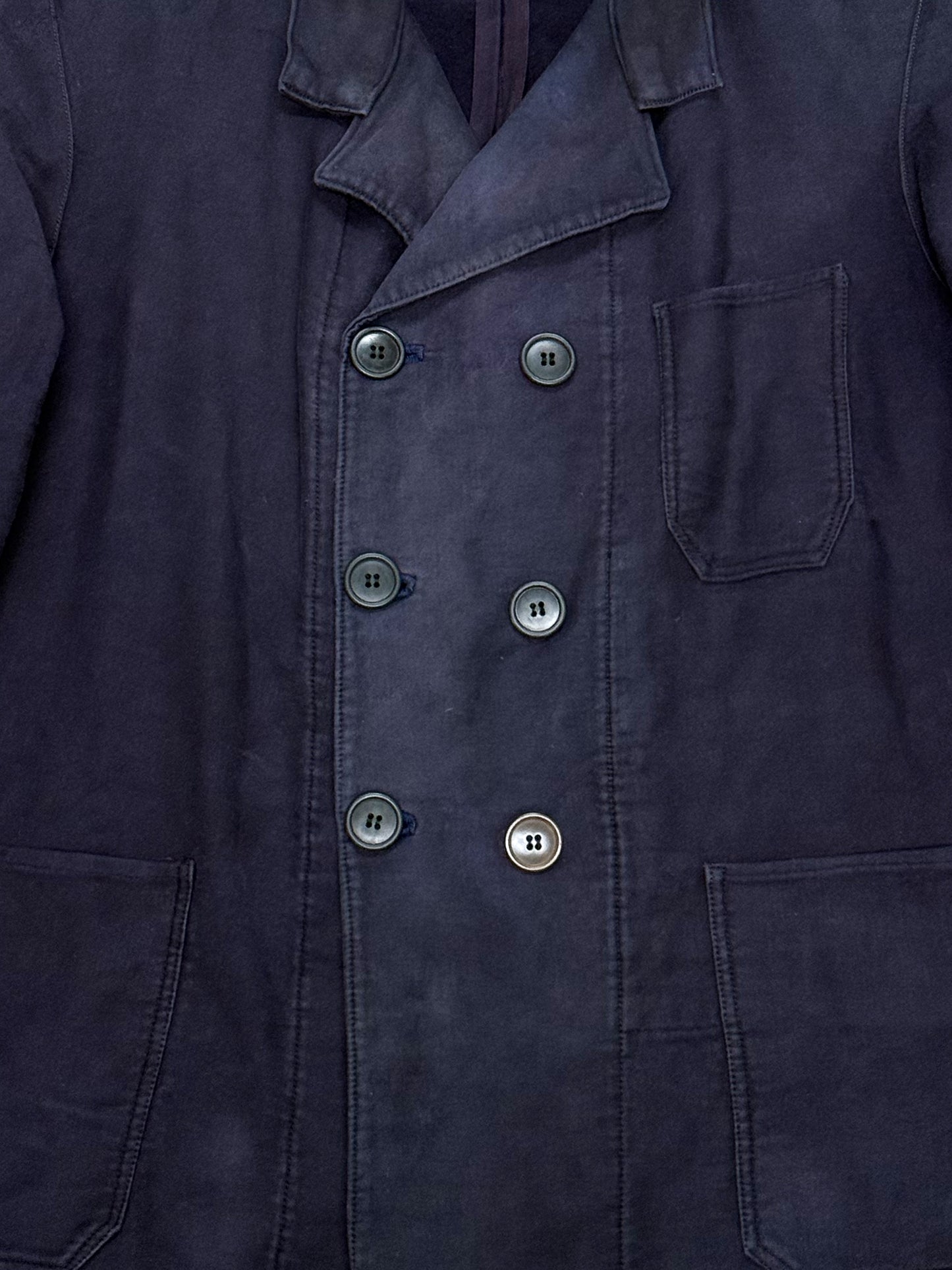 1950s Dutch Light Moleskin Double-Breasted Chore Jacket - Dark Navy
