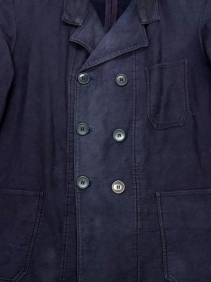 1950s Dutch Light Moleskin Double-Breasted Chore Jacket - Dark Navy
