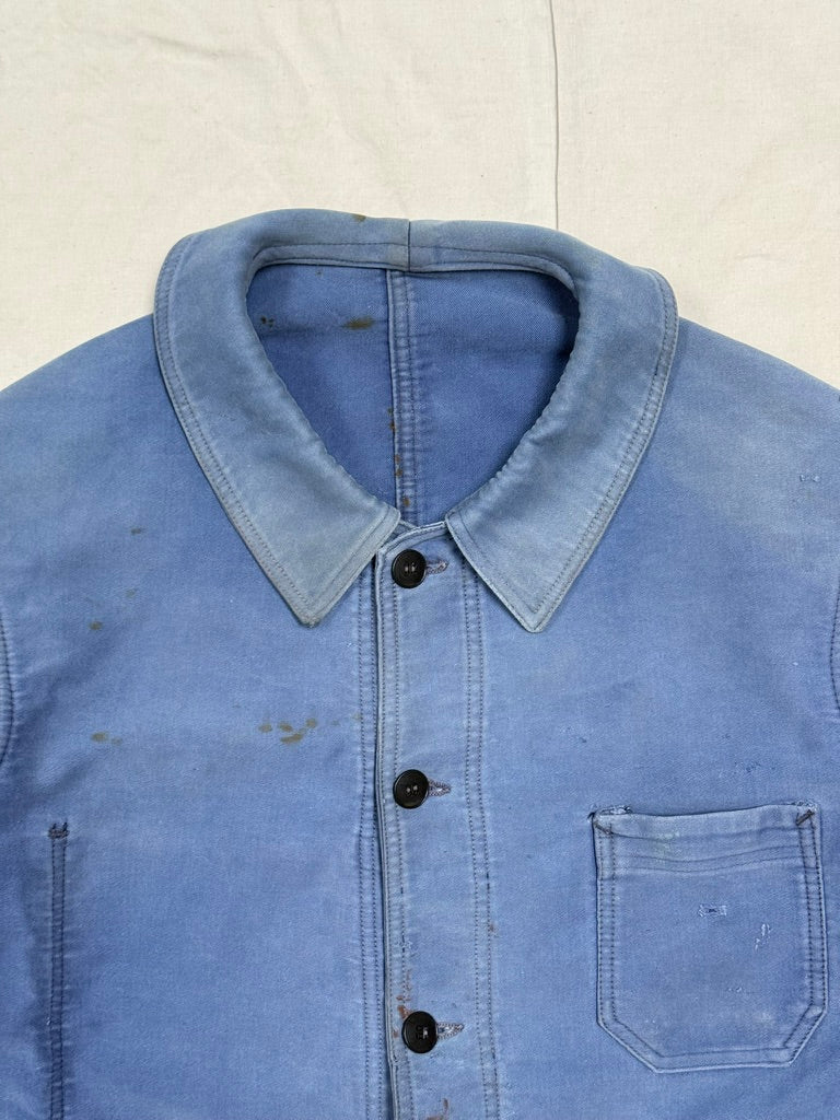 1950s French Le Favori Blue Moleskin Chore Jacket