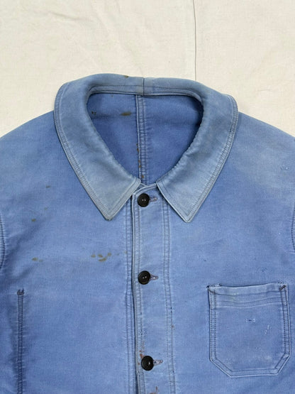 1950s French Le Favori Blue Moleskin Chore Jacket