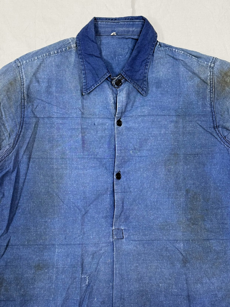 1950s French Indigo Faded Work Shirt