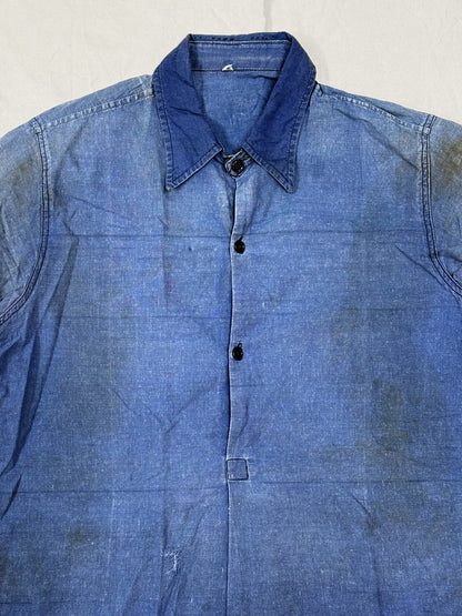 1950s French Indigo Faded Work Shirt