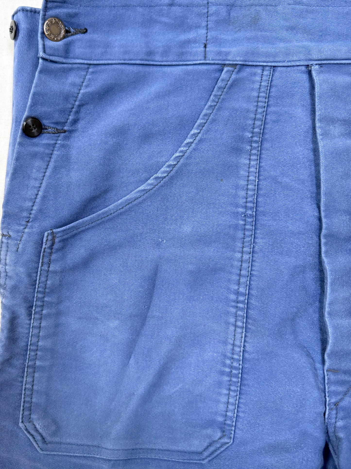 1950s–1960s French Beau-Fort Blue Moleskin Workwear Overalls [37.5W]
