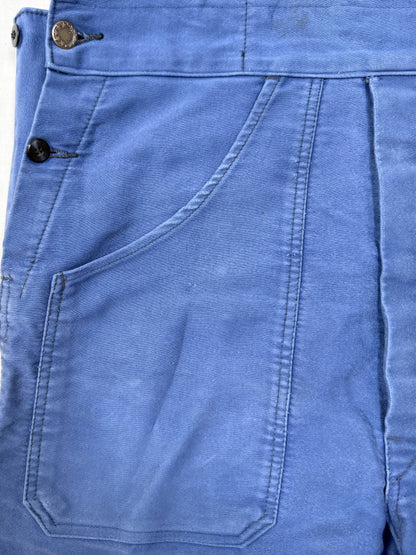 1950s–1960s French Beau-Fort Blue Moleskin Workwear Overalls [37.5W]