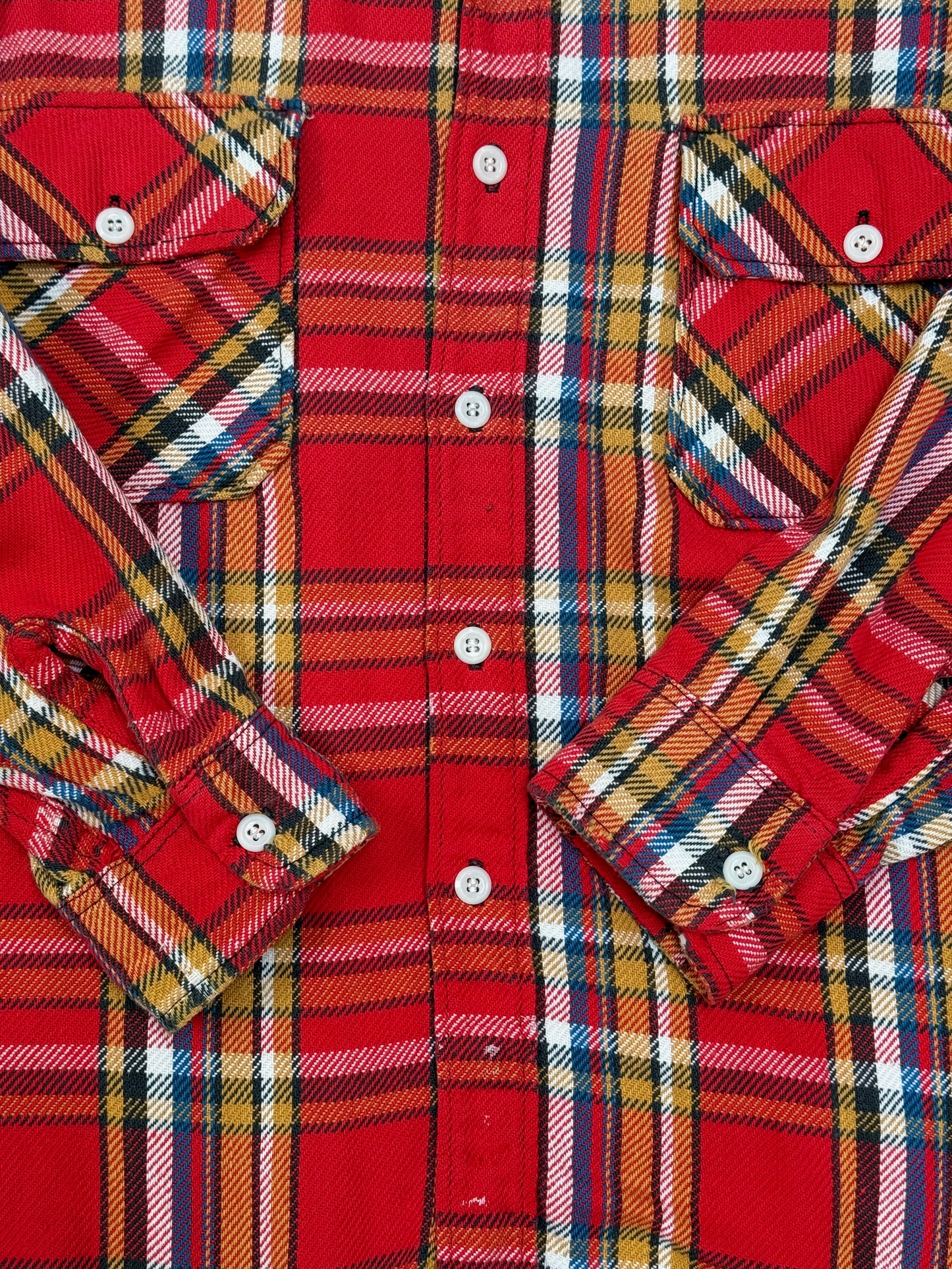 1980s - 1990s Woolrich Red Plaid Flannel Shirt [XL]