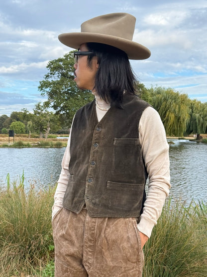 1940s–1950s French Reversible Corduroy & Blue Linen Workwear Vest