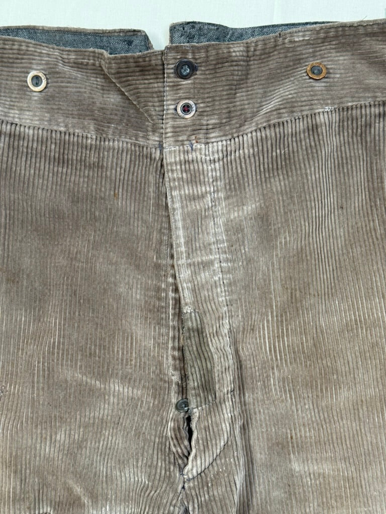 1930s French Light Brown Corduroy Pants [37W]