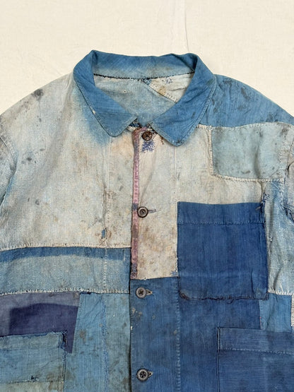 1910s–30s Exceptional Rare French Indigo Patchwork Workwear Jacket