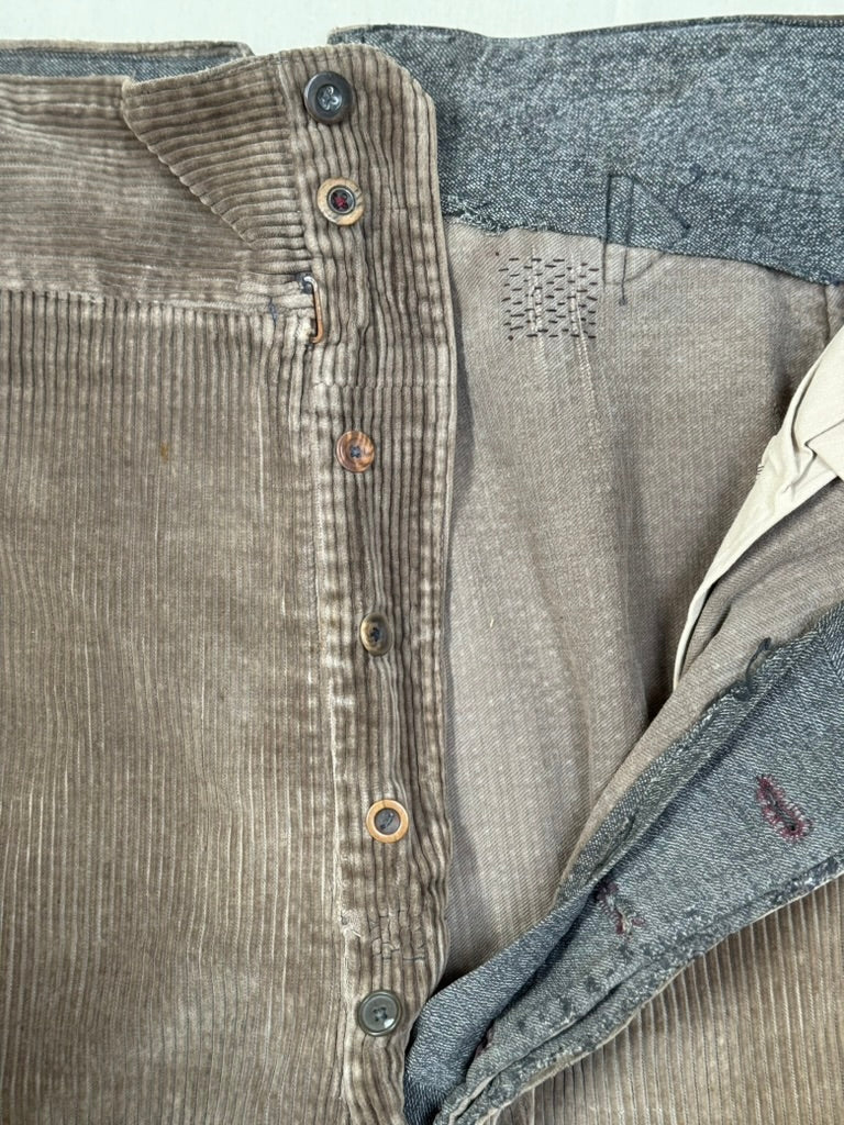 1930s French Light Brown Corduroy Pants [37W]