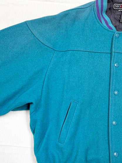 1980s - 1990s Canada Registered Teal and Purple Varsity Jacket [L]