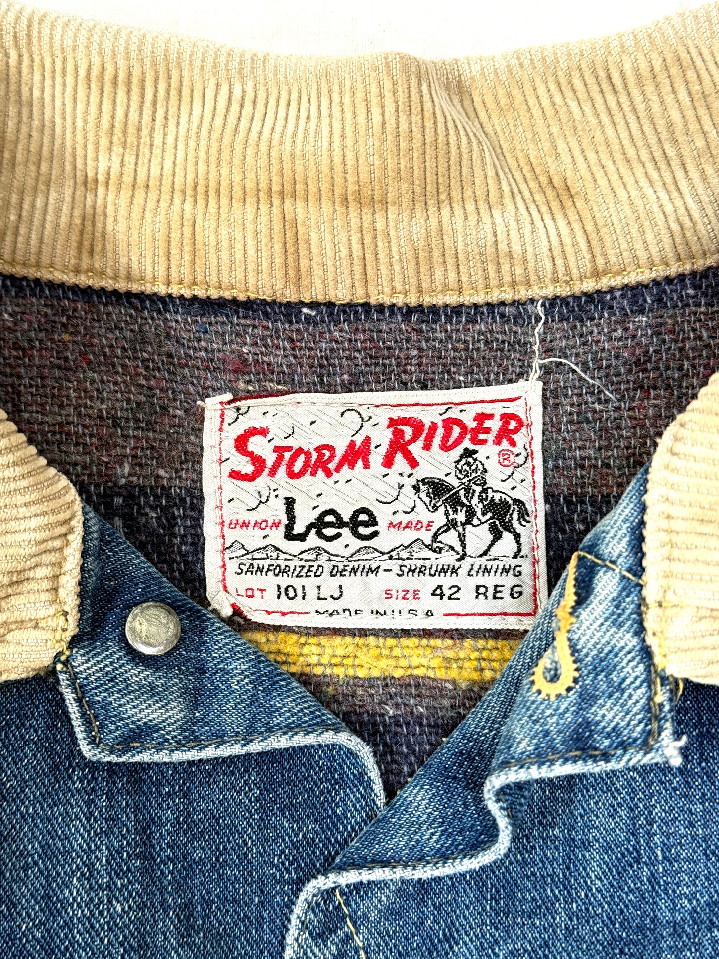 Early 1960s Lee 101-LJ Storm Rider Denim Jacket - Red Liner [42 REG]