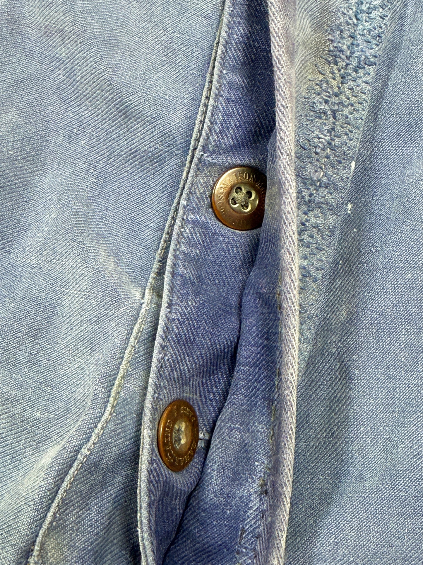 1950s French Blue Moleskin Crazy Repaired Workwear Overalls [40W]