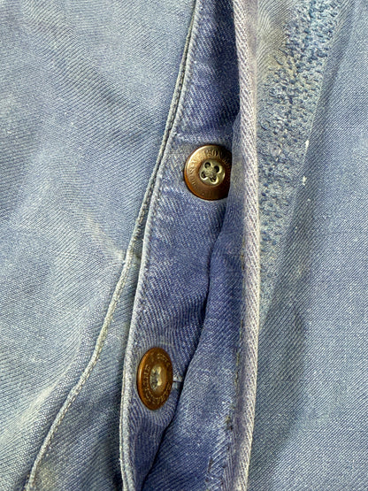 1950s French Blue Moleskin Crazy Repaired Workwear Overalls [40W]