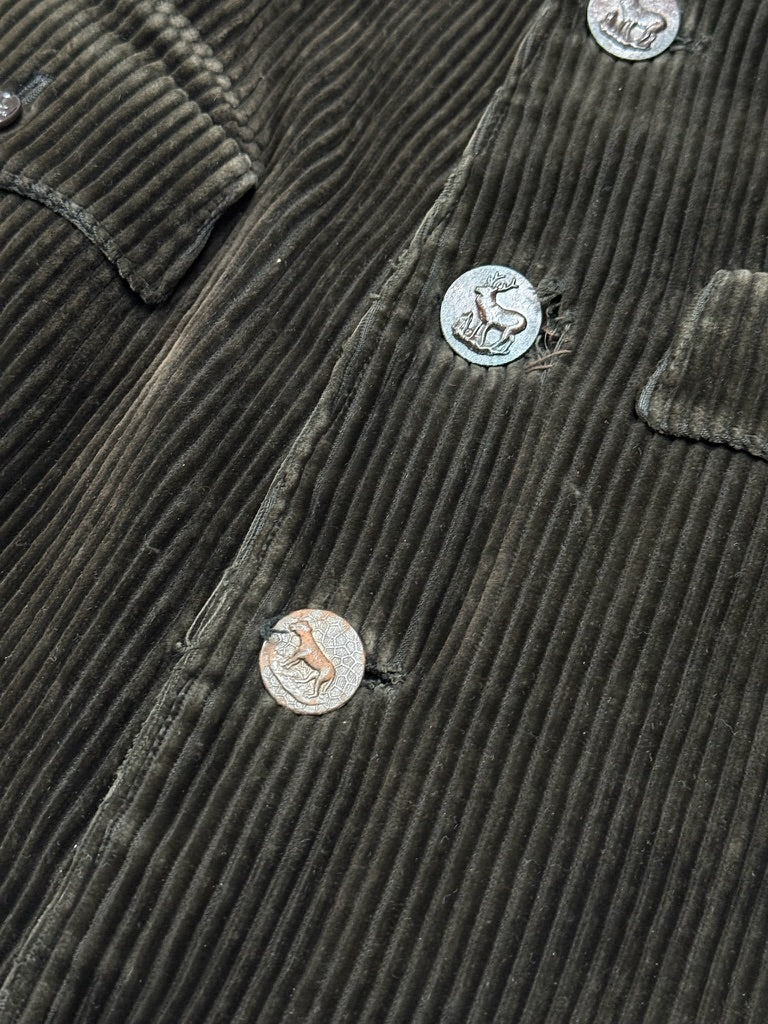 1940s French Brown Corduroy Hunting Jacket with Game Pocket