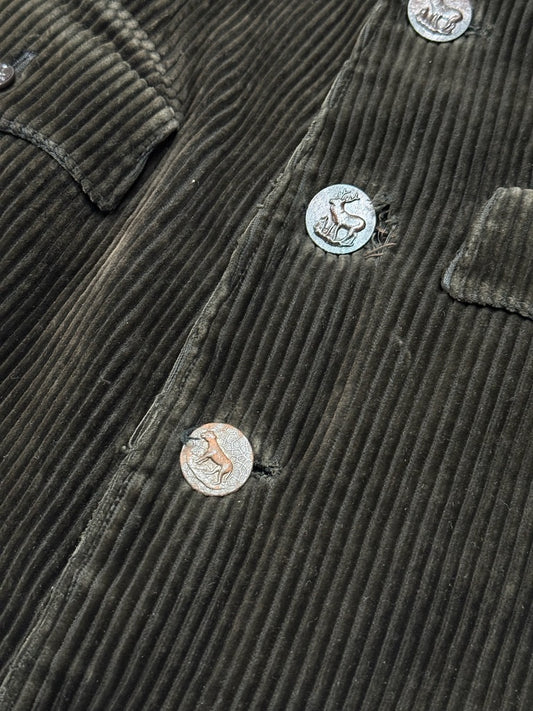 1940s French Brown Corduroy Hunting Jacket with Game Pocket