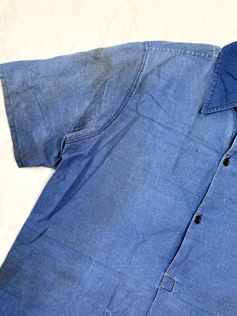 1950s French Indigo Faded Work Shirt