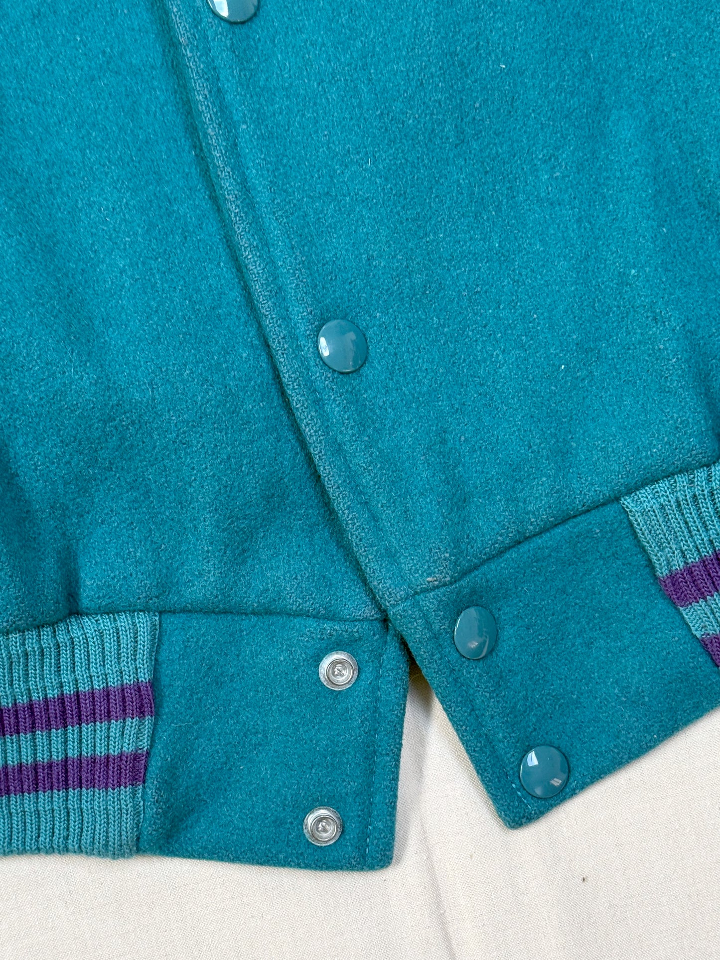 1980s - 1990s Canada Registered Teal and Purple Varsity Jacket [L]