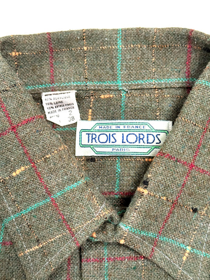 1980s Trois Lords Paris Green Check Flannel Shirt [Size 38]