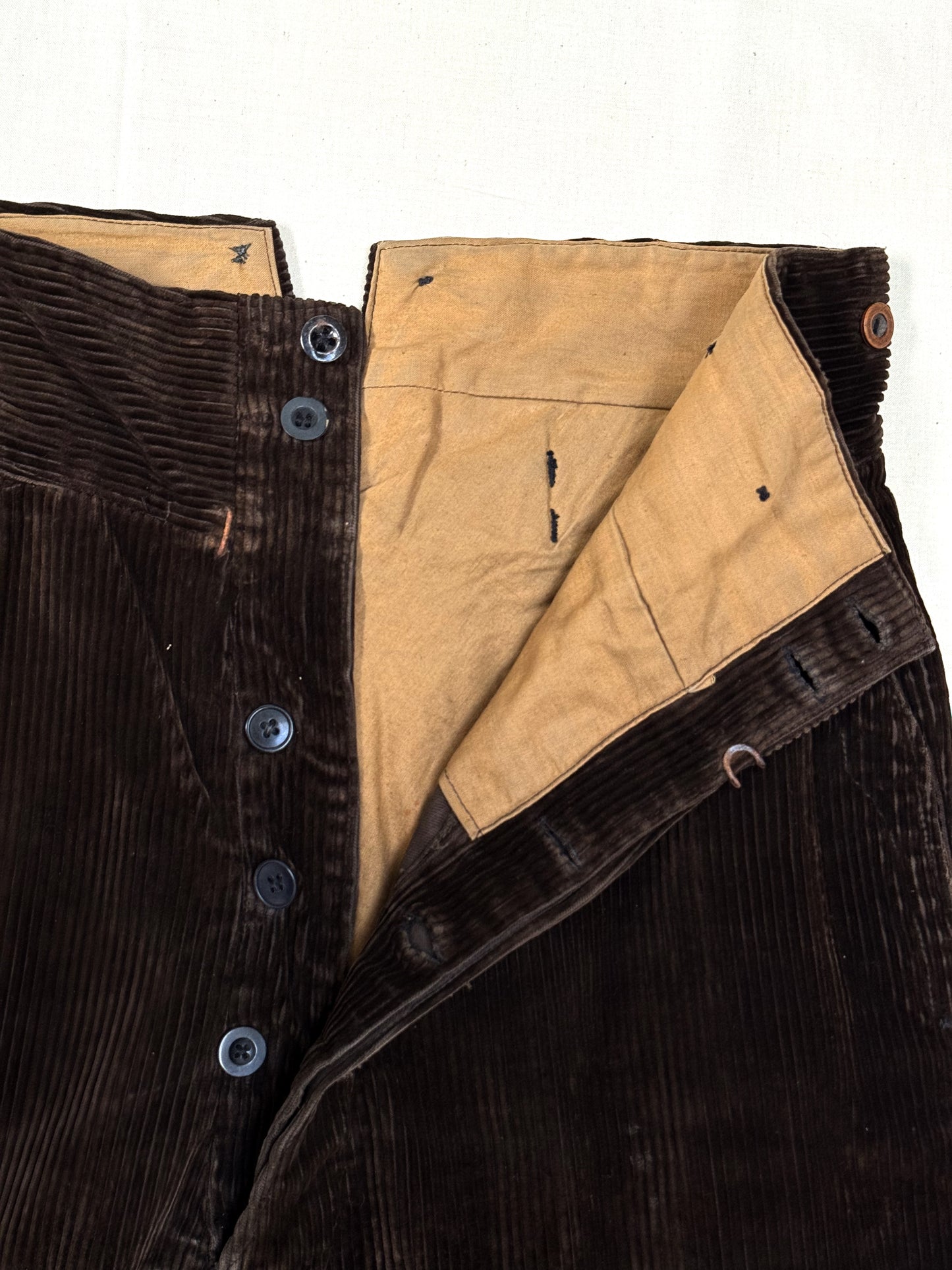 1940s - 1950s French Brown Corduroy Buckle Back Pants [36W]