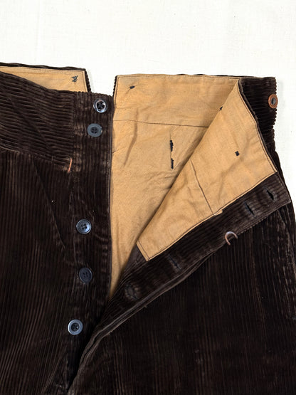 1940s - 1950s French Brown Corduroy Buckle Back Pants [36W]