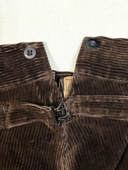 1940s - 1950s French Brown Corduroy Buckle Back Pants [36W]