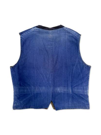 1940s–1950s French Reversible Corduroy & Blue Linen Workwear Vest