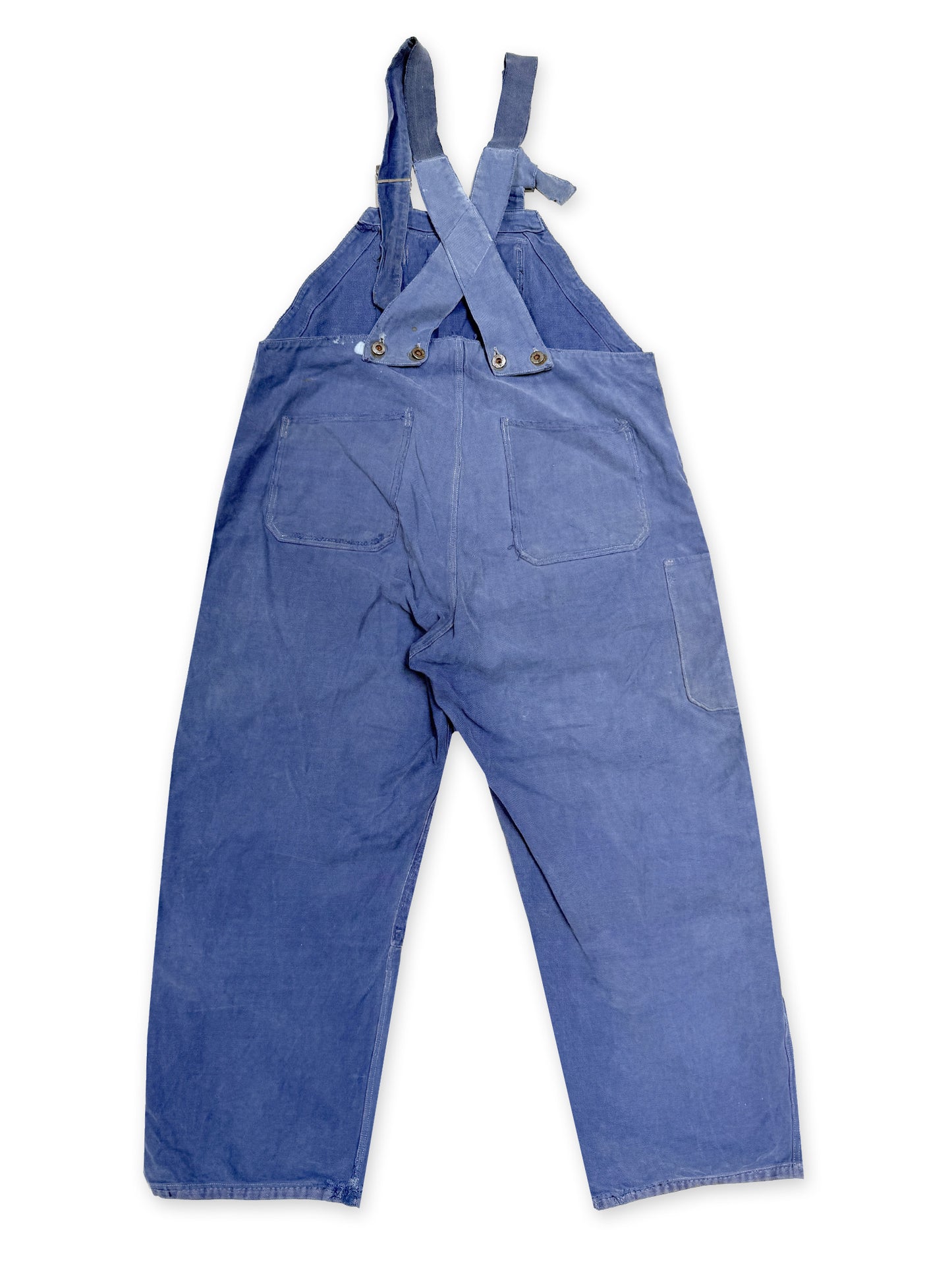 1950s French Blue Moleskin Crazy Repaired Workwear Overalls [40W]