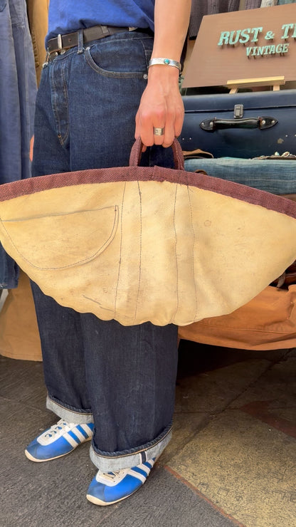1950s British Reversible Carpenter’s Tool Bag – Brown Linen / Butter Cream Leather
