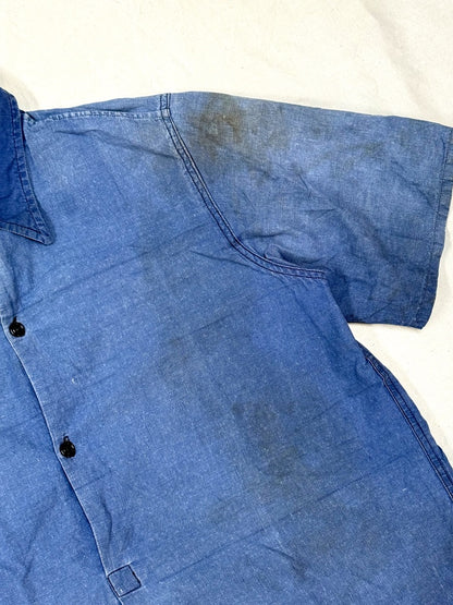 1950s French Indigo Faded Work Shirt