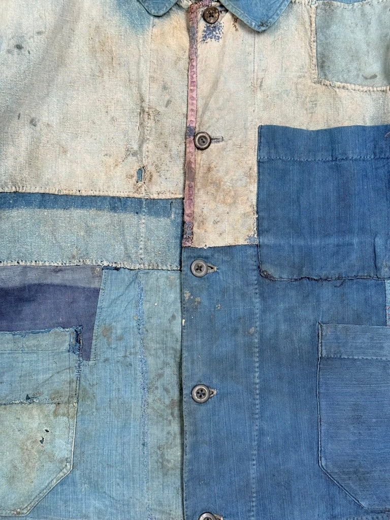 1910s–30s Exceptional Rare French Indigo Patchwork Workwear Jacket