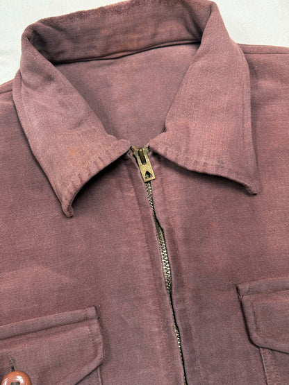 1950s French Sportil Rare Burgundy Moleskin Cyclist Jacket