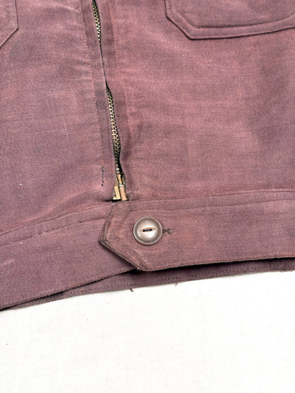 1950s French Sportil Rare Burgundy Moleskin Cyclist Jacket