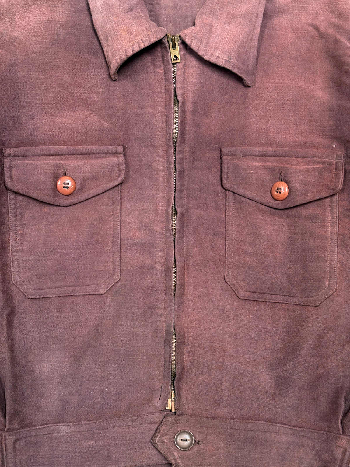 1950s French Sportil Rare Burgundy Moleskin Cyclist Jacket