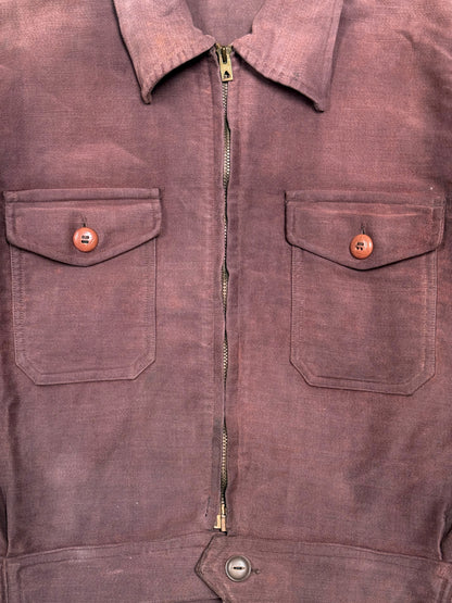 1950s French Sportil Rare Burgundy Moleskin Cyclist Jacket