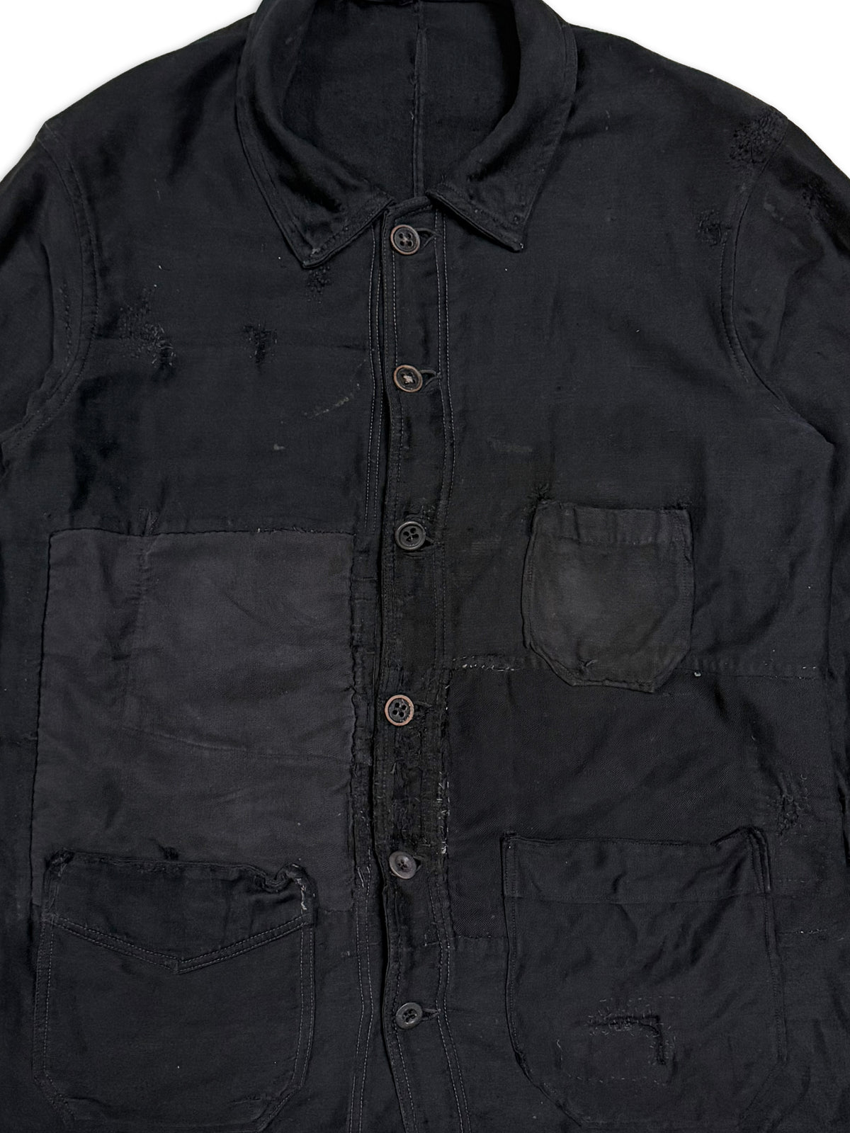 1930s Rare French Black Moleskin 6-Button Chore Jacket