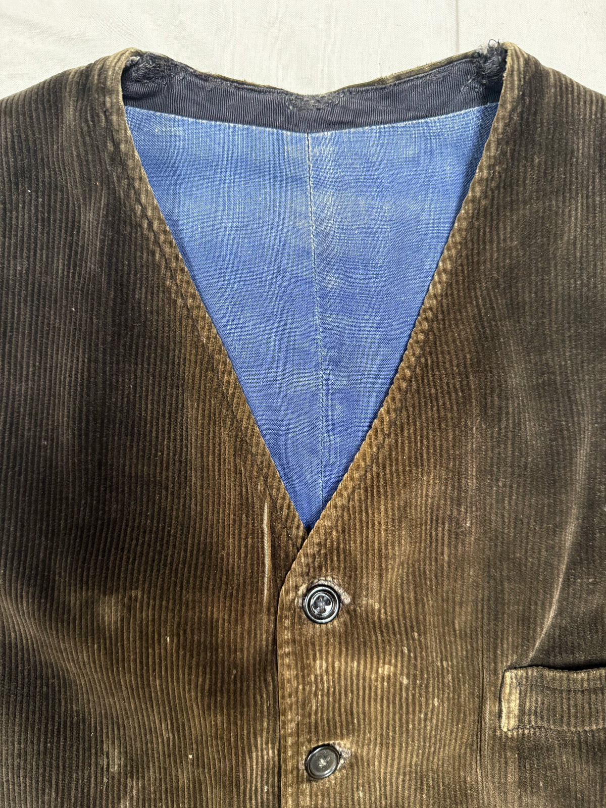 1940s–1950s French Reversible Corduroy & Blue Linen Workwear Vest