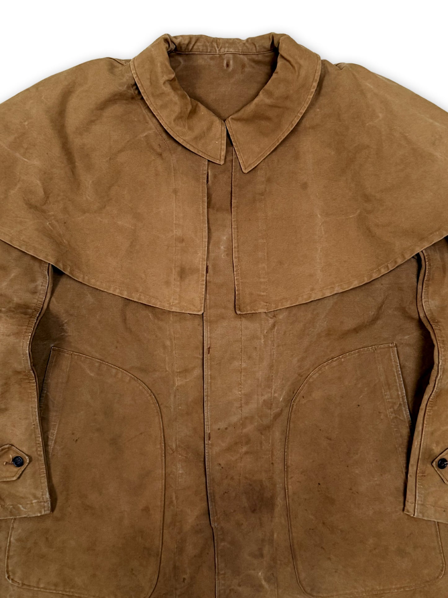 1950s French Brown Canvas Hunting Jacket with Detachable Cape